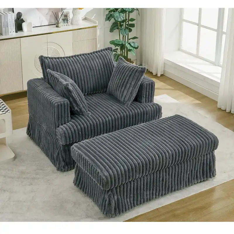 Dark Gray Modern 47.8" Upholstered Oversized Chaise Longue with Ottoman and Pillows