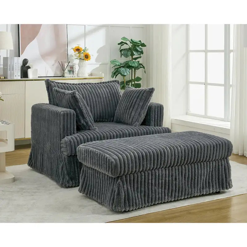 Dark Gray Modern 47.8" Upholstered Oversized Chaise Longue with Ottoman and Pillows