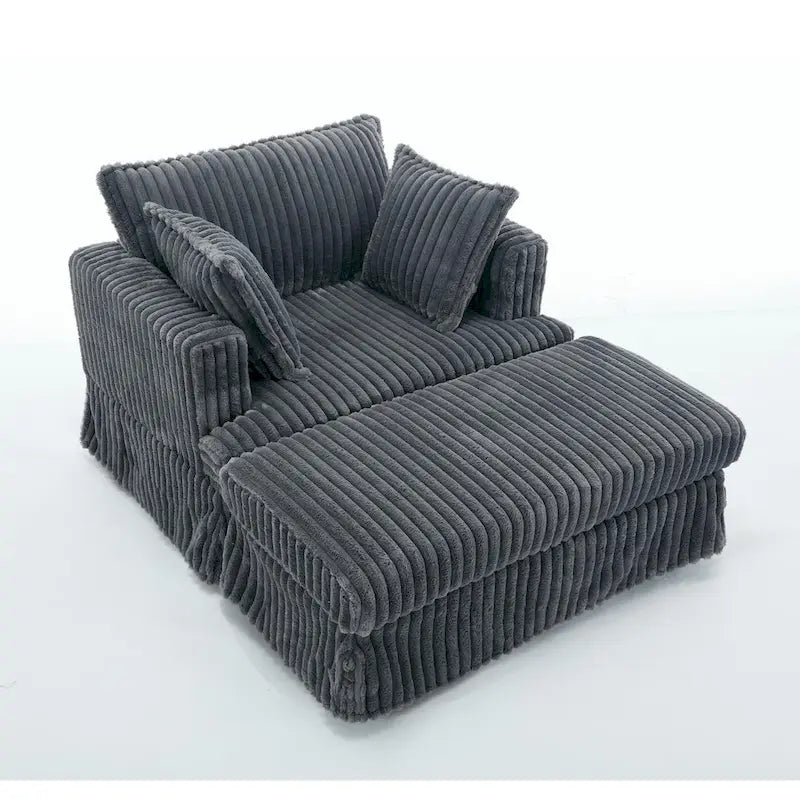 Dark Gray Modern 47.8" Upholstered Oversized Chaise Longue with Ottoman and Pillows