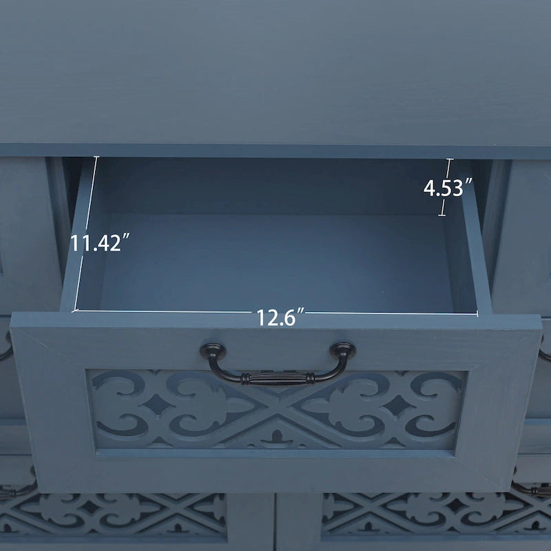 Retro Style 7-Drawer Horizontal Dresser with Carved Drawers Panel and Metal handle for Bedroom, Living Room