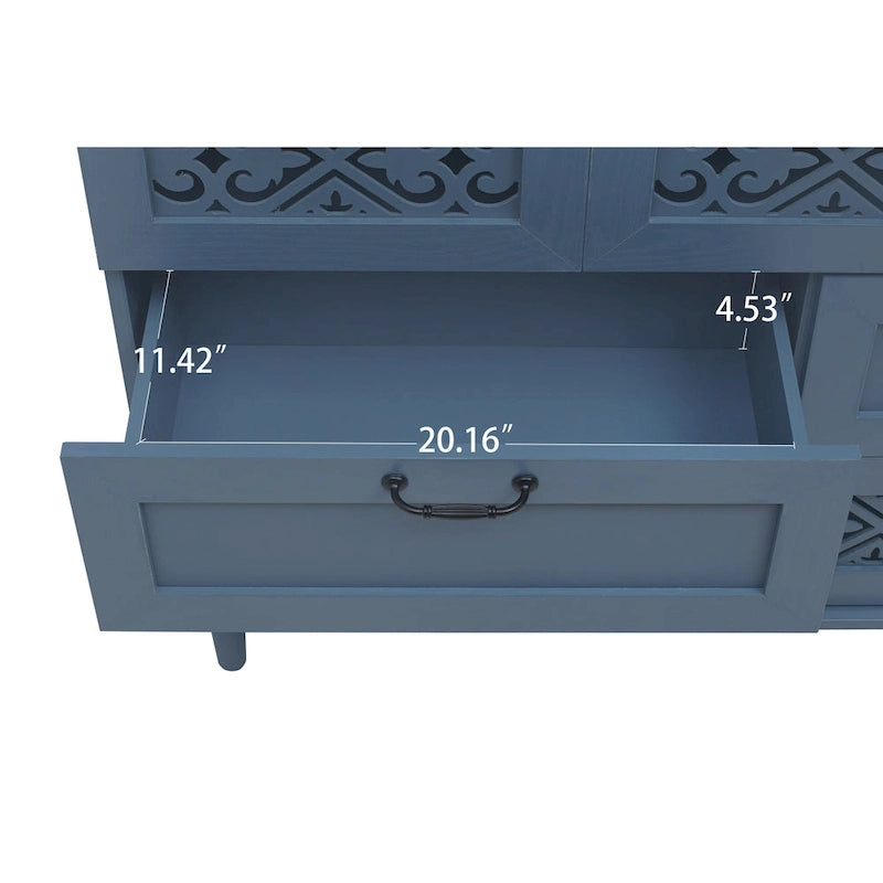 Retro Style 7-Drawer Horizontal Dresser with Carved Drawers Panel and Metal handle for Bedroom, Living Room