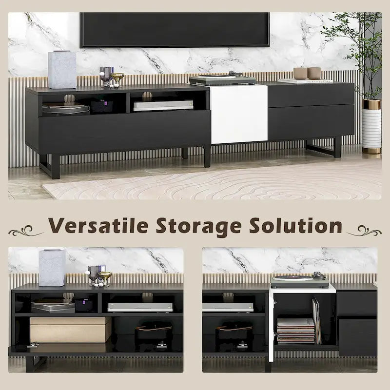 Modern TV Stand Media Console For 80 inch TV With Double Storage Space - 15.00 x 70.90 x 19.70