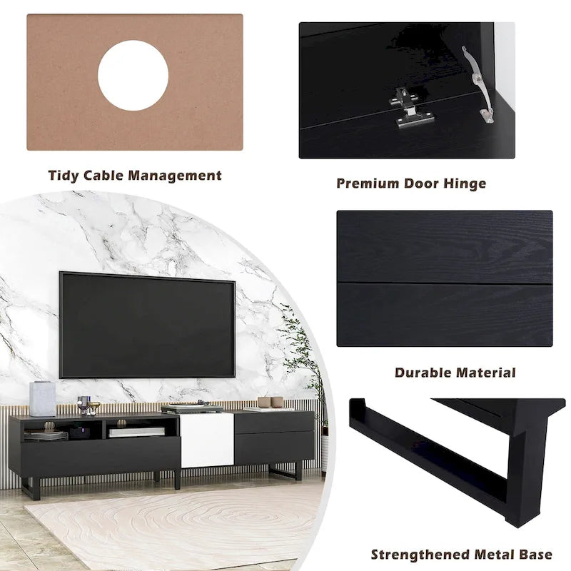 Modern TV Stand Media Console For 80 inch TV With Double Storage Space - 15.00 x 70.90 x 19.70