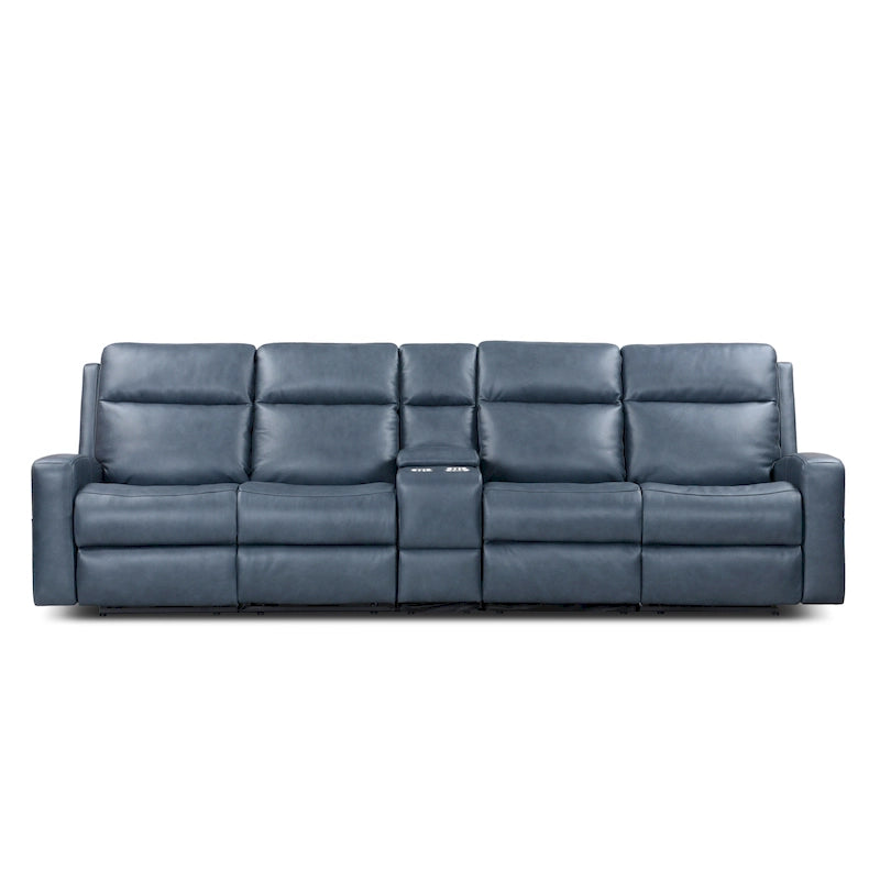 Genuine Leather Power Reclining 4-Seat Sofa For Living Room with Console, USB Port, Adjustable Headrest