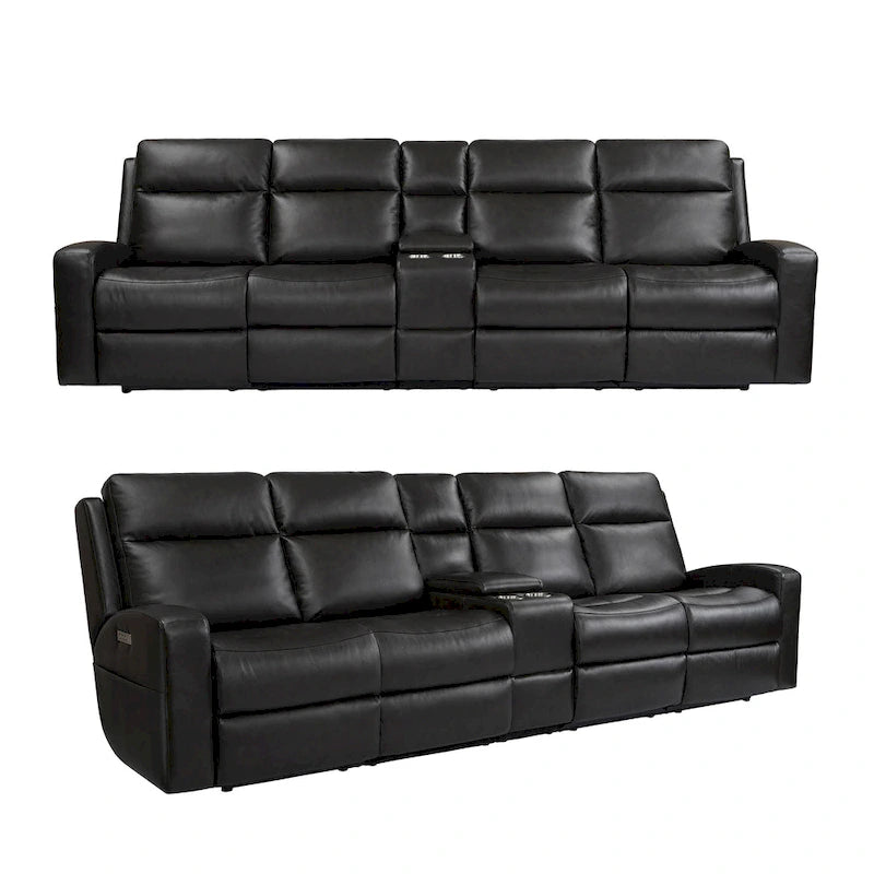Elektrisch verstellbares 4-Sitzer-Sofa aus echtem Leder für das Wohnzimmer mit Konsole, USB-Anschluss und verstellbarer Kopfstütze