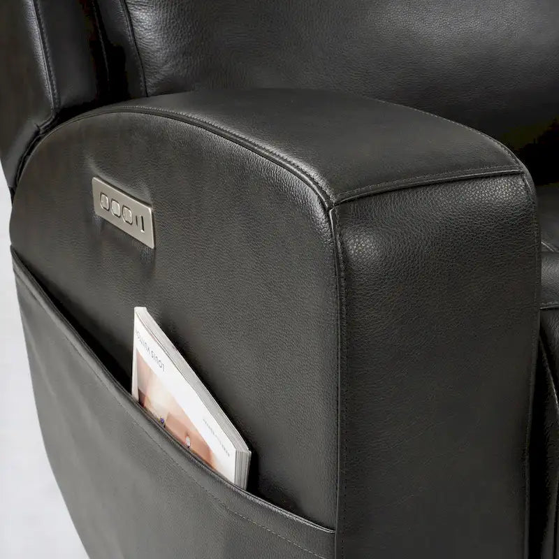 Genuine Leather Power Reclining 4-Seat Sofa For Living Room with Console, USB Port, Adjustable Headrest