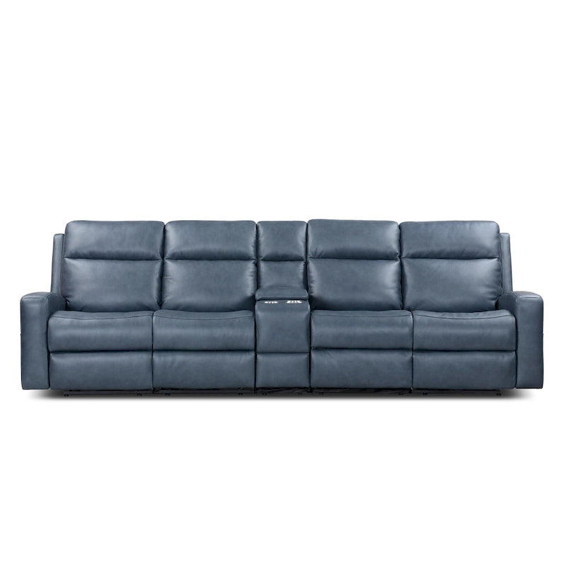 Elektrisch verstellbares 4-Sitzer-Sofa aus echtem Leder für das Wohnzimmer mit Konsole, USB-Anschluss und verstellbarer Kopfstütze
