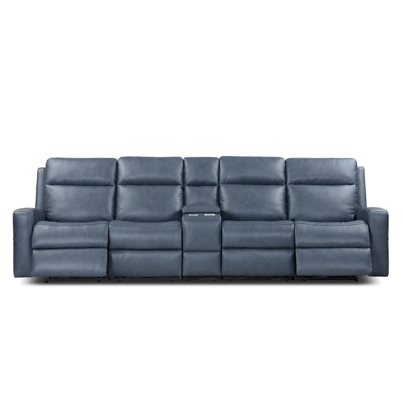 Elektrisch verstellbares 4-Sitzer-Sofa aus echtem Leder für das Wohnzimmer mit Konsole, USB-Anschluss und verstellbarer Kopfstütze
