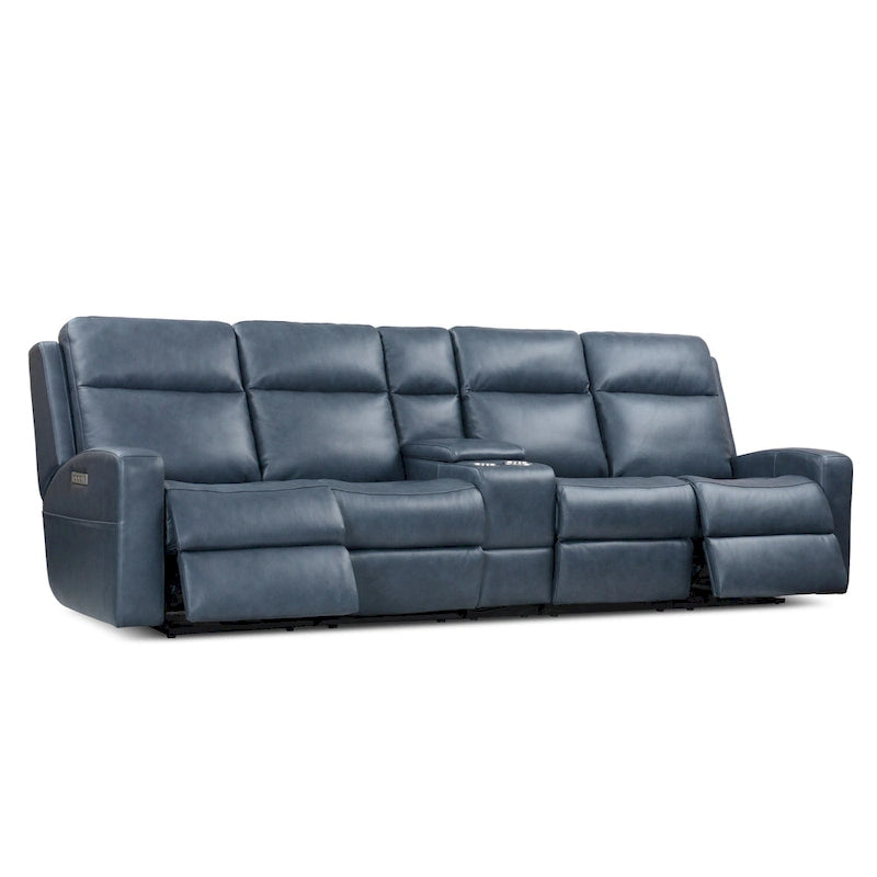 Elektrisch verstellbares 4-Sitzer-Sofa aus echtem Leder für das Wohnzimmer mit Konsole, USB-Anschluss und verstellbarer Kopfstütze