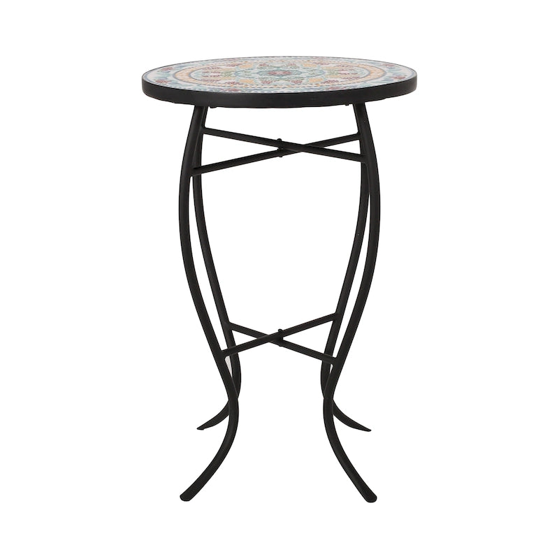 Indoor Side Table with Tile Mosaic Top, Powder-Coated Metal Frame