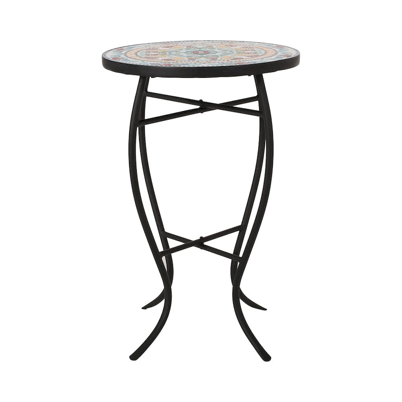 Indoor Side Table with Tile Mosaic Top, Powder-Coated Metal Frame