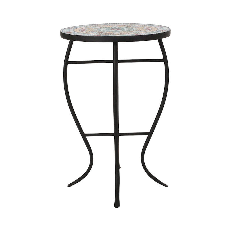 Indoor Side Table with Tile Mosaic Top, Powder-Coated Metal Frame