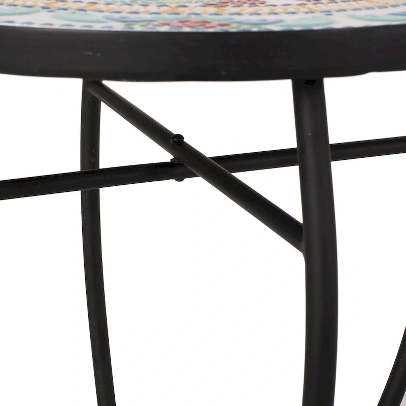 Indoor Side Table with Tile Mosaic Top, Powder-Coated Metal Frame