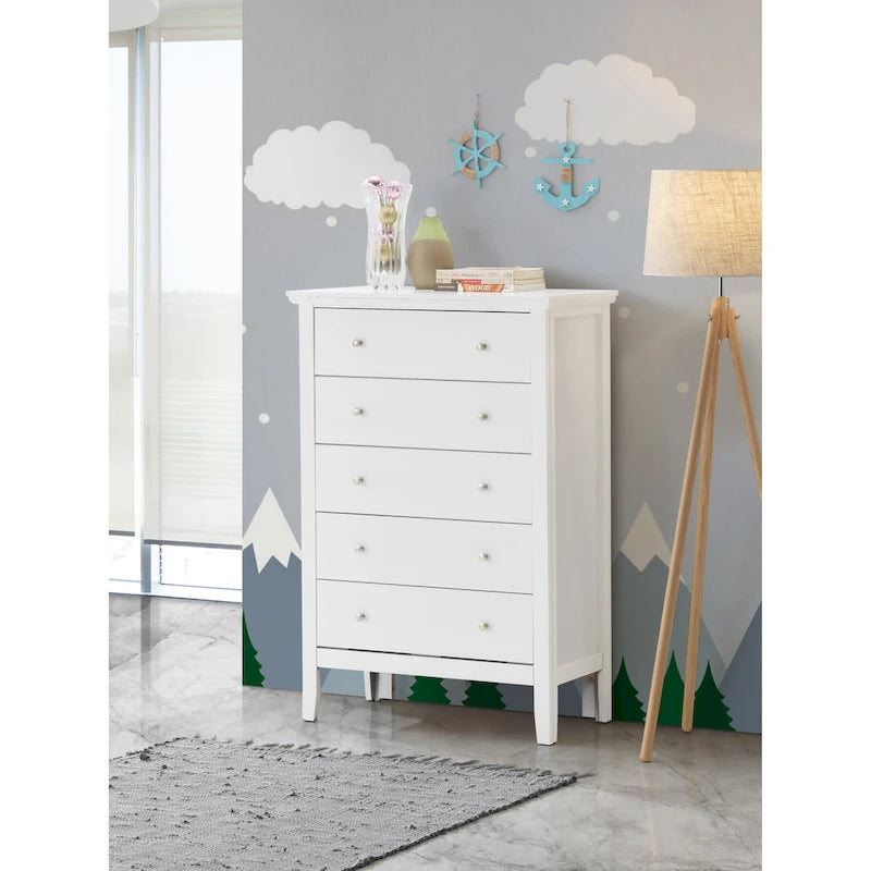 Schlafzimmerkommode mit 5 Schubladen, vollständig montiert
