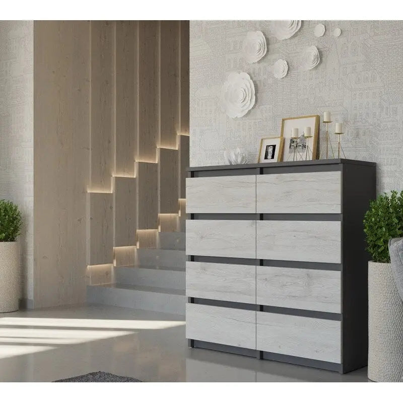 Contemporary 8-Drawer Dresser, Laminated Chipboard