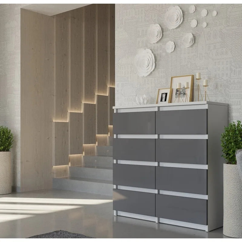 Contemporary 8-Drawer Dresser, Laminated Chipboard