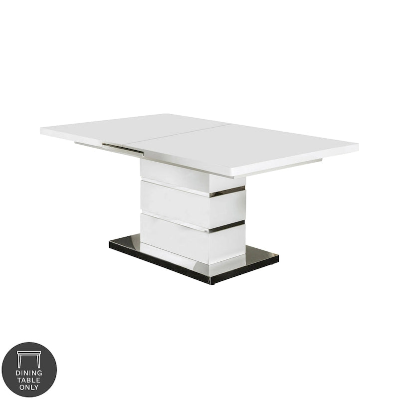 White 78" Wood Expandable Dining Table with Chrome Pedestal Base