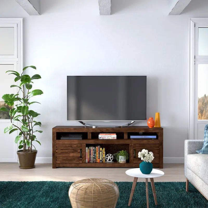 72"-TV-Standkonsole für Fernseher bis 85", Whisky-Finish, keine Montage erforderlich