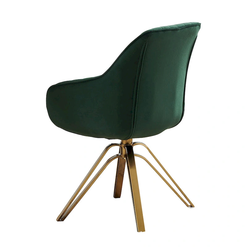 23" Green Velvet and Gold Swivel Arm Chair