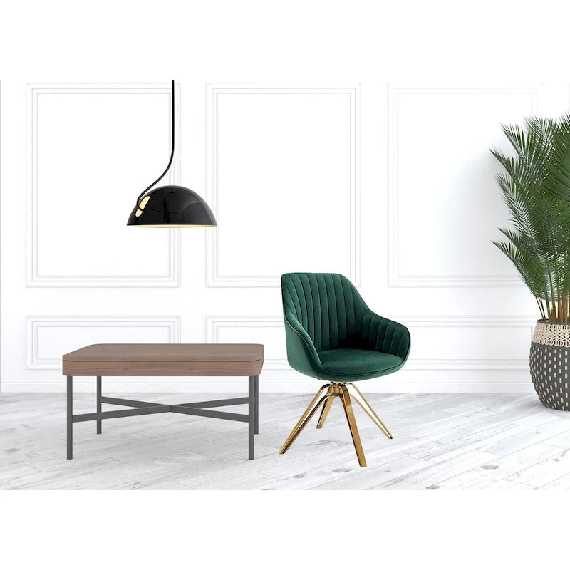 23" Green Velvet and Gold Swivel Arm Chair