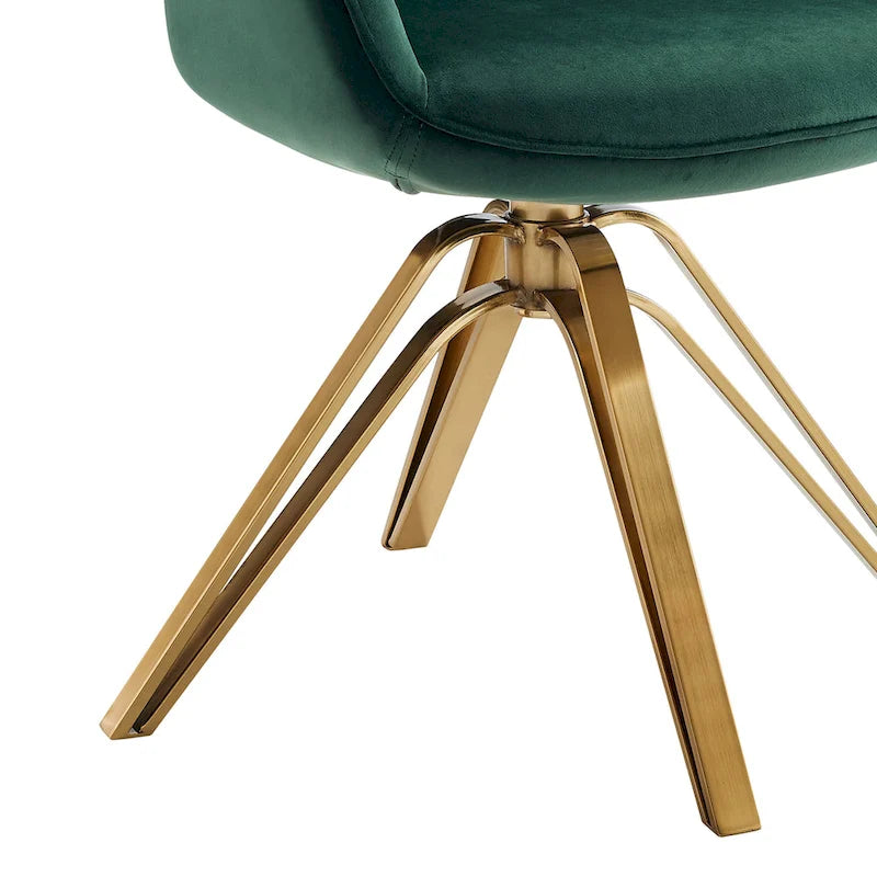 23" Green Velvet and Gold Swivel Arm Chair