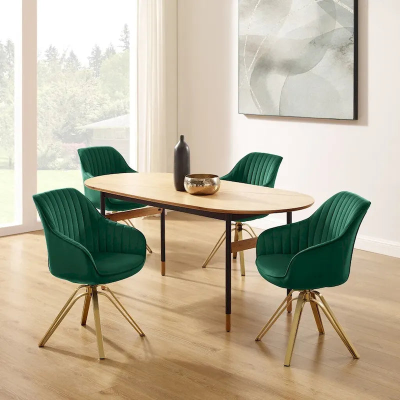 23" Green Velvet and Gold Swivel Arm Chair