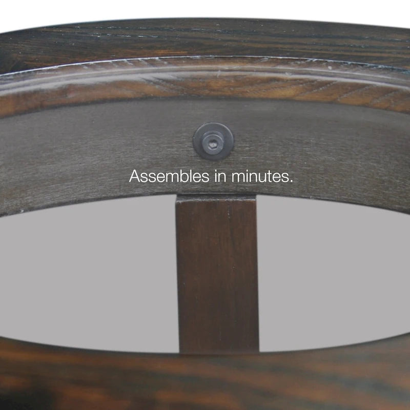 Solid Oak Round Side Table with Glass Top and Lower Shelf, Chocolate Oak
