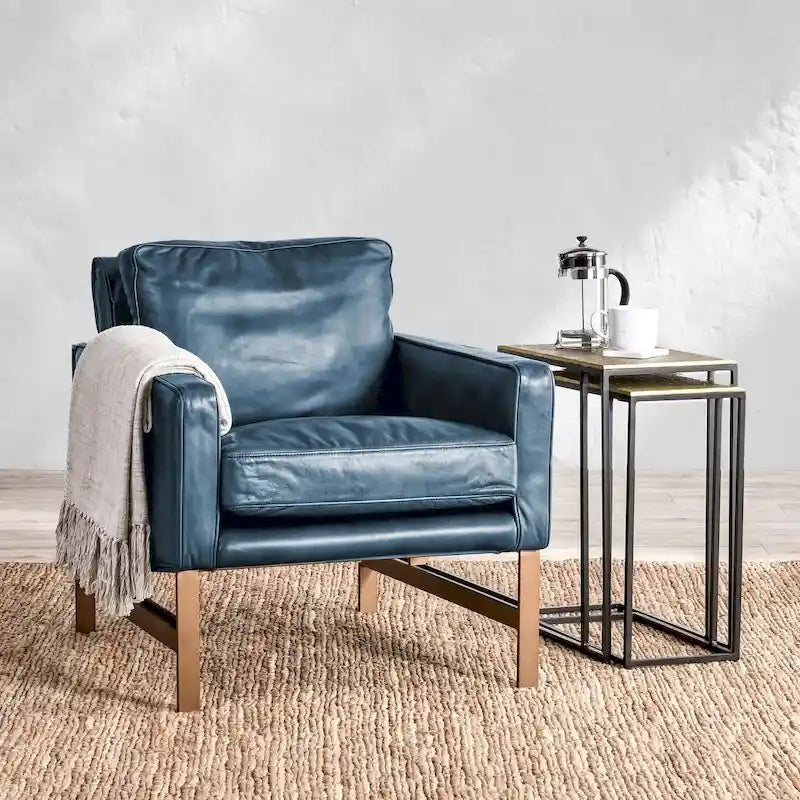 Leather Club Chair with Brass Frame
