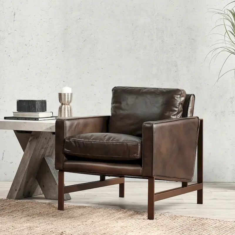 Leather Club Chair with Brass Frame