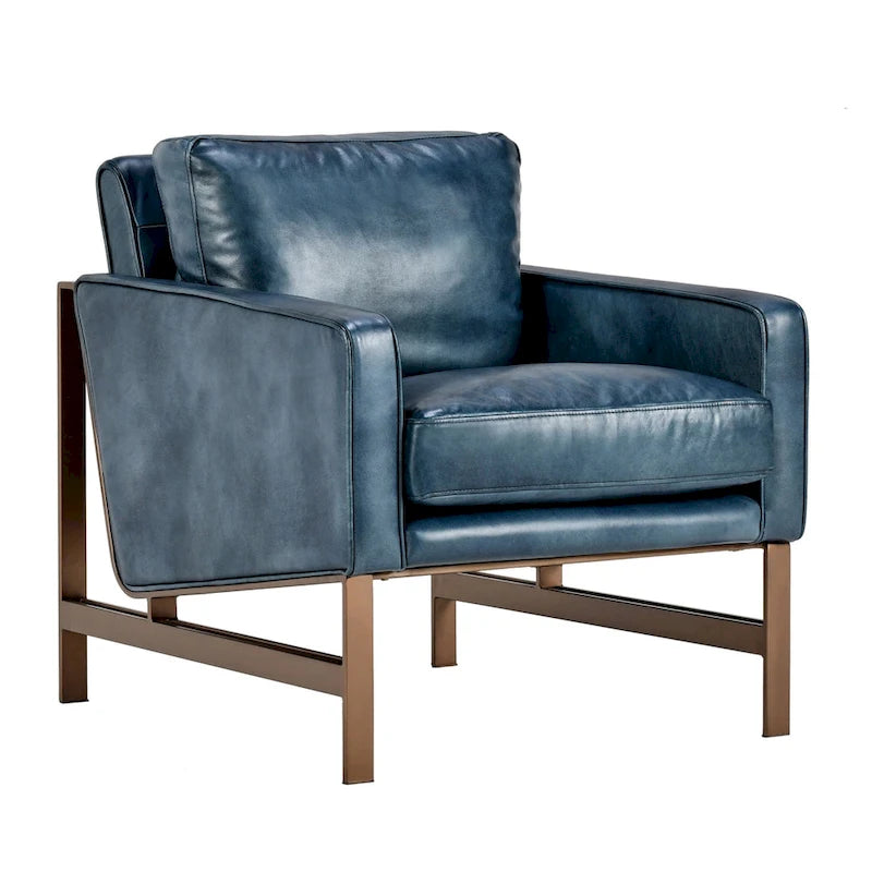 Leather Club Chair with Brass Frame