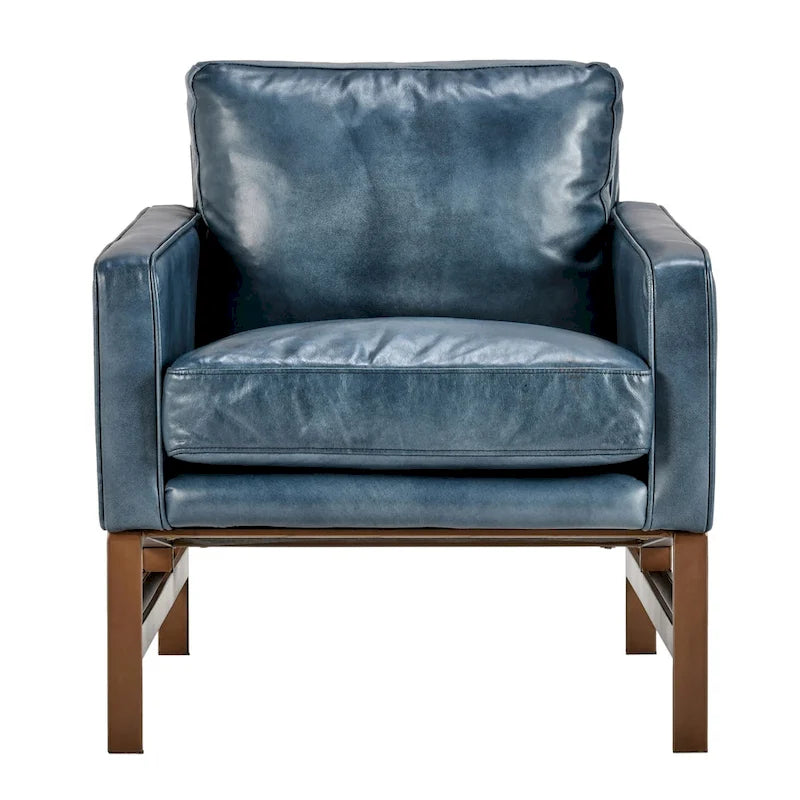 Leather Club Chair with Brass Frame