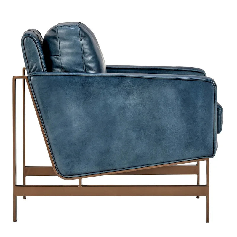 Leather Club Chair with Brass Frame