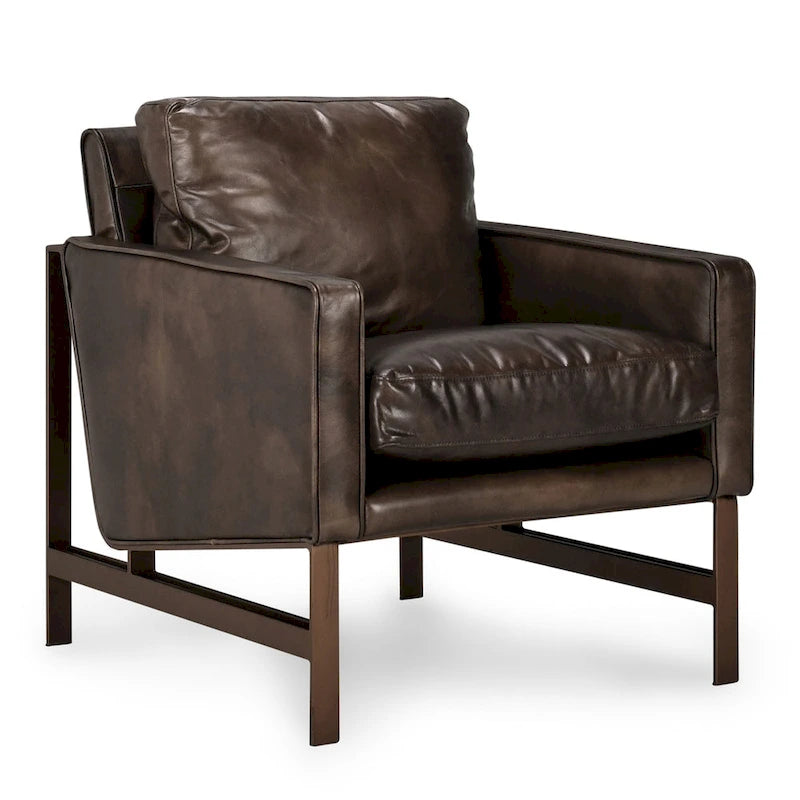 Leather Club Chair with Brass Frame