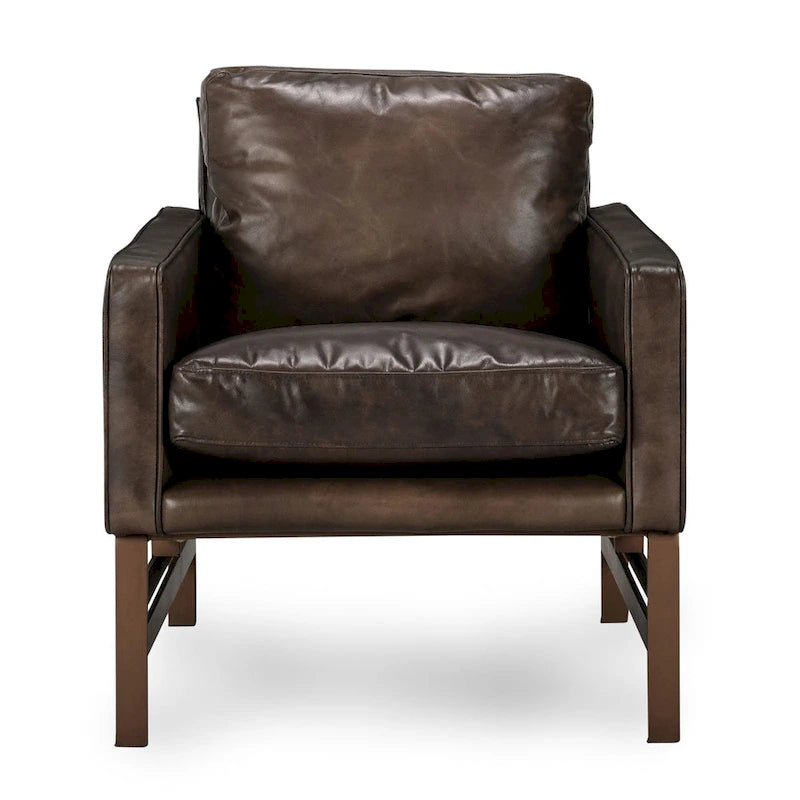 Leather Club Chair with Brass Frame