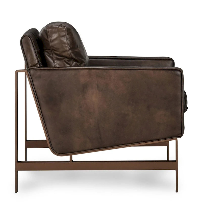 Leather Club Chair with Brass Frame