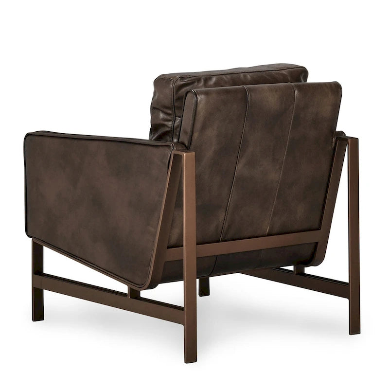 Leather Club Chair with Brass Frame