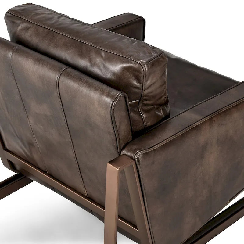 Leather Club Chair with Brass Frame