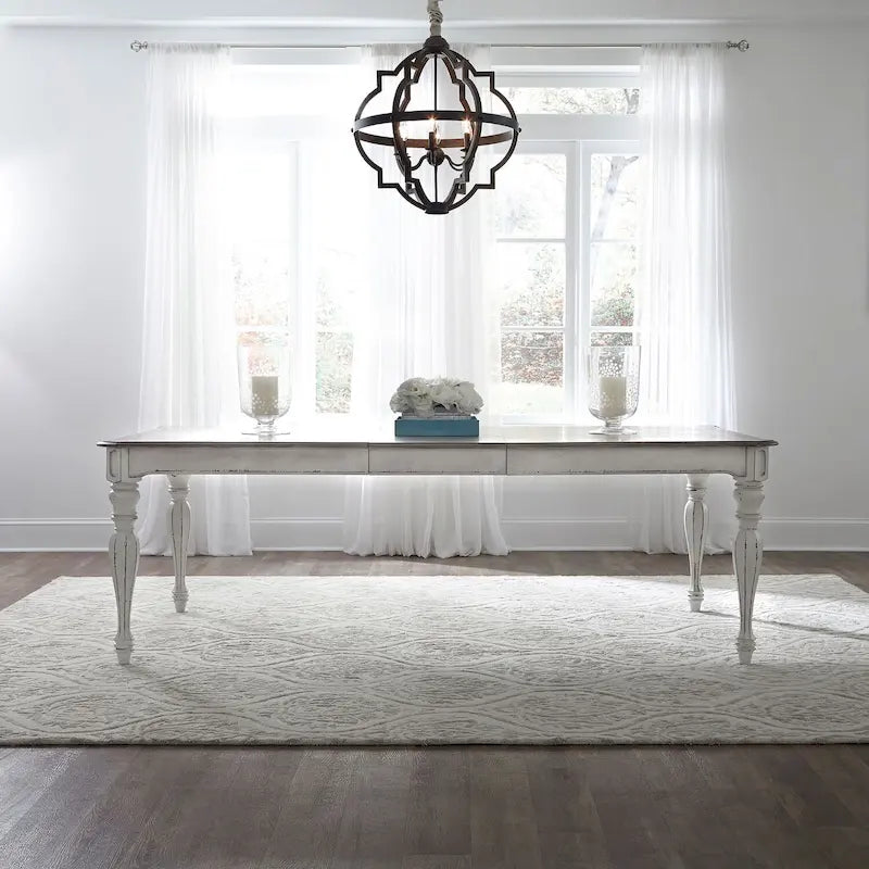 Rectangular Leg Dining Table, Antique White, 90" with 18" Leaf