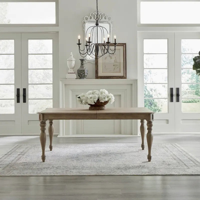Rectangular Leg Dining Table, Antique White, 90" with 18" Leaf