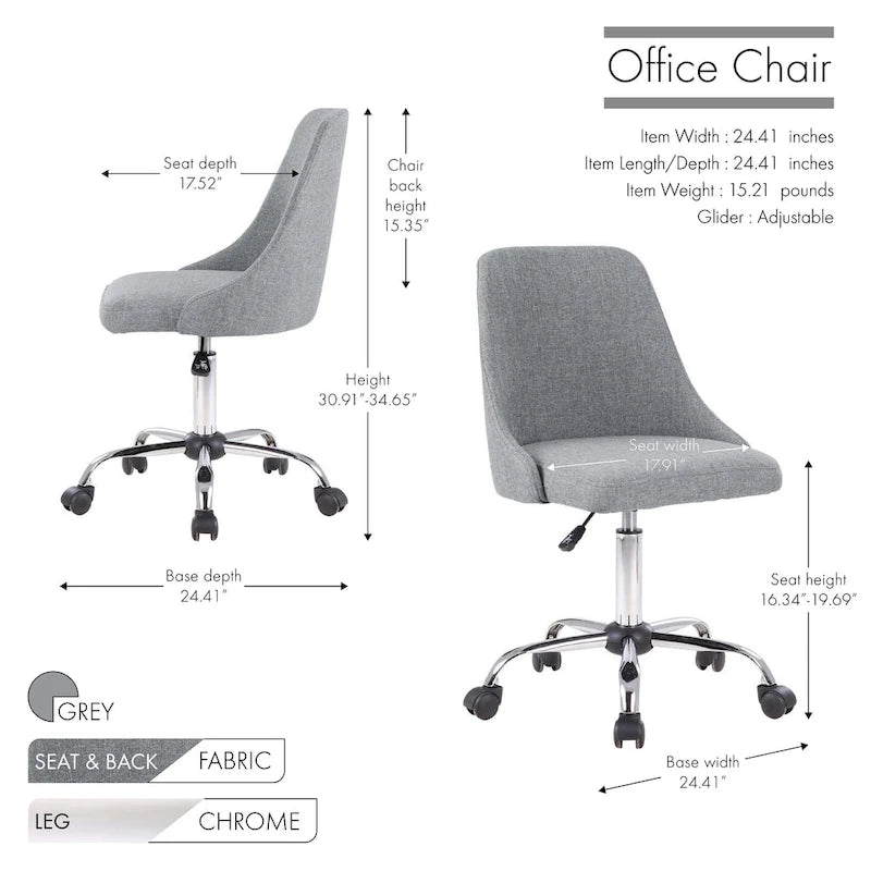 Fabric Upholstered Midback Swivel Office Chair with Chrome Base