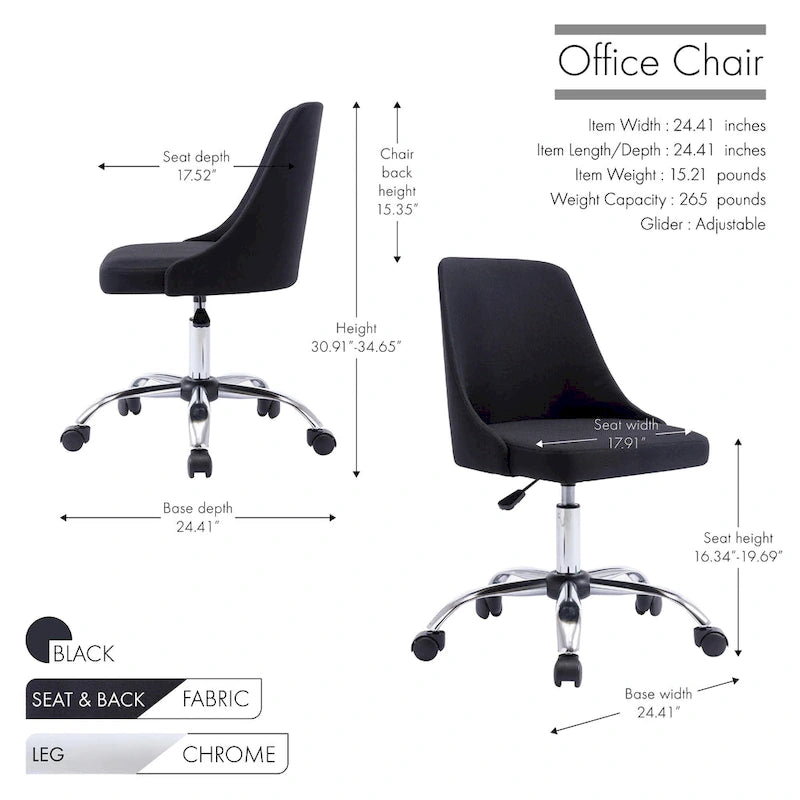Fabric Upholstered Midback Swivel Office Chair with Chrome Base