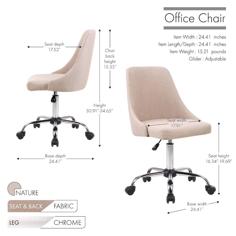 Fabric Upholstered Midback Swivel Office Chair with Chrome Base
