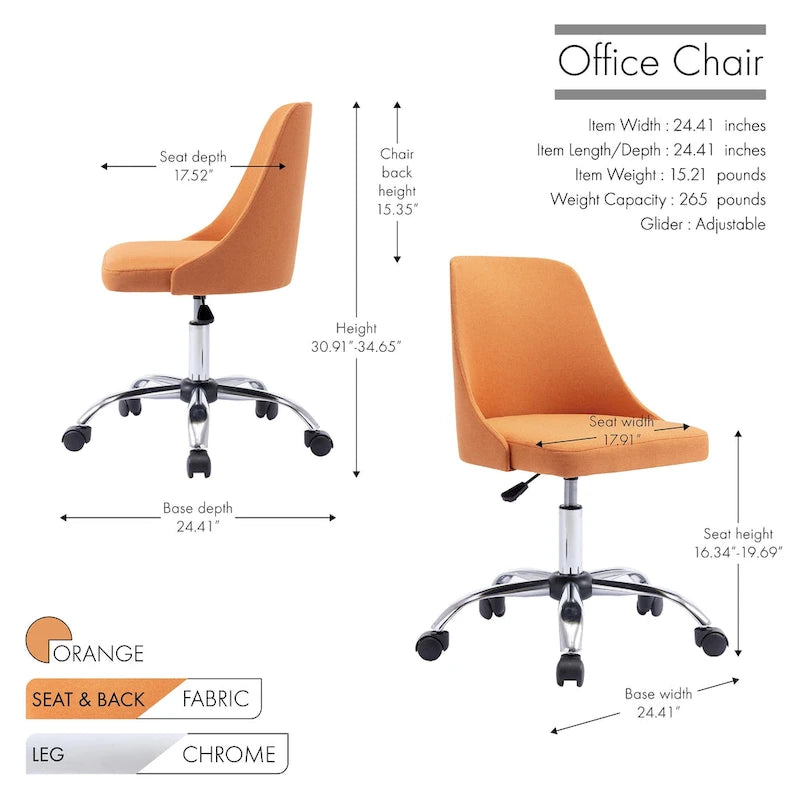 Fabric Upholstered Midback Swivel Office Chair with Chrome Base