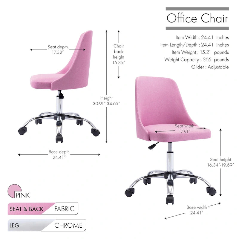 Fabric Upholstered Midback Swivel Office Chair with Chrome Base