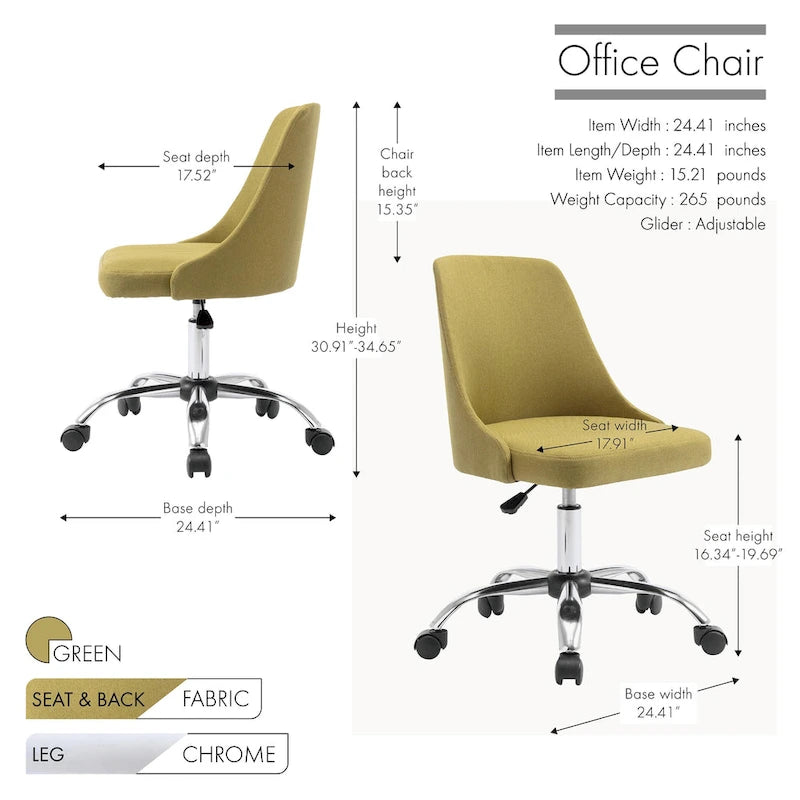 Fabric Upholstered Midback Swivel Office Chair with Chrome Base