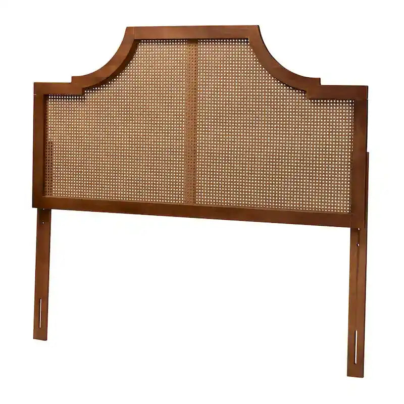 Mid-Century Modern Ash Walnut Wood and Rattan Headboard, King/Queen