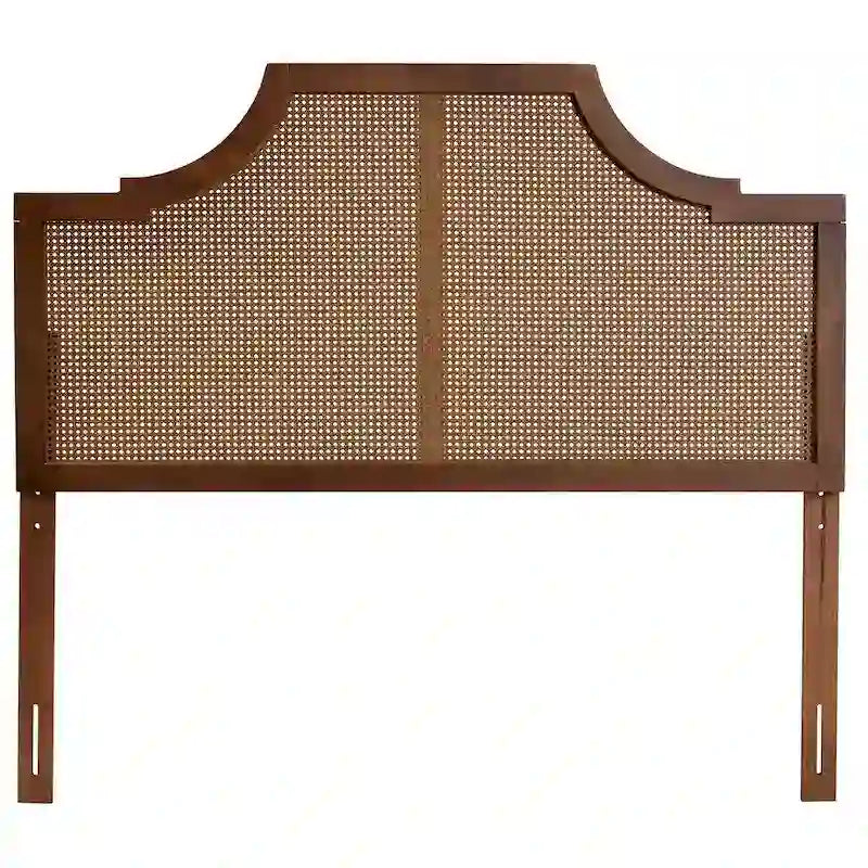 Mid-Century Modern Ash Walnut Wood and Rattan Headboard, King/Queen