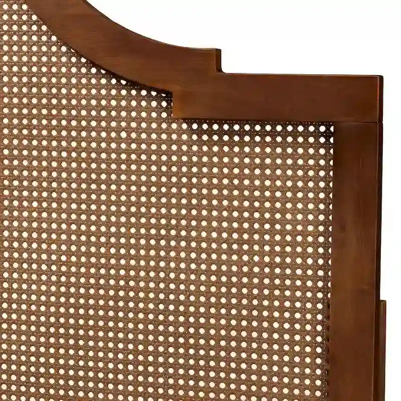 Mid-Century Modern Ash Walnut Wood and Rattan Headboard, King/Queen
