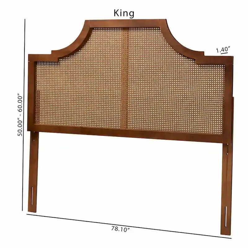 Mid-Century Modern Ash Walnut Wood and Rattan Headboard, King/Queen