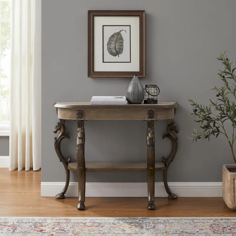 Antique-Style Pewter Cast Iron Console Table